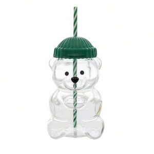 NIB Shein Mini Bear-Shaped Cup With Hat Lid & Straw